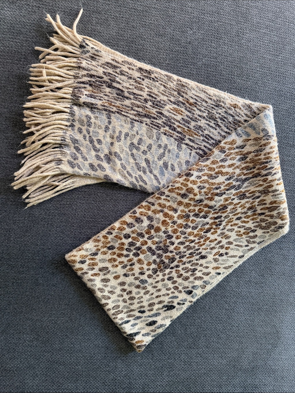 Echo Leopard Fringe Scarf in Cream, Brown & Gray